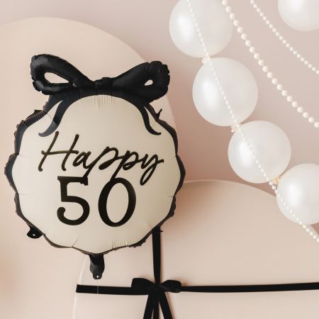 Cream and Black 50 Bow Balloon I 50th Birthday Party Decorations I My Dream Party Shop UK