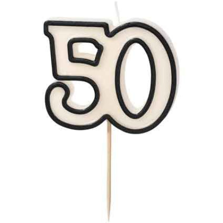 Cream and Black 50th Birthday Candle I 50th Birthday Party Supplies I My Dream Party Shop UK