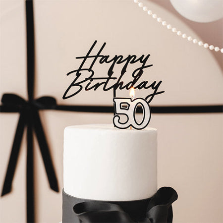 Cream and Black 50th Birthday Candle I 50th Birthday Party Supplies I My Dream Party Shop UK