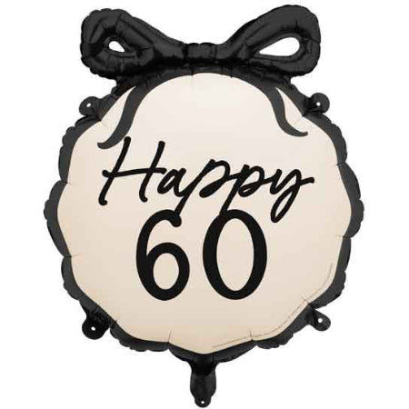 Cream and Black 60th Birthday Bow Balloon I 60th Birthday Party Supplies I My Dream Party Shop UK