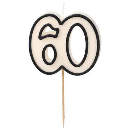 Cream and Black 60th Birthday Candle I 60th Birthday Party Supplies I My Dream Party Shop UK
