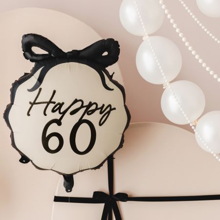 Cream and Black 60 Bow Balloon I 60th Birthday Party Decorations I My Dream Party Shop UK