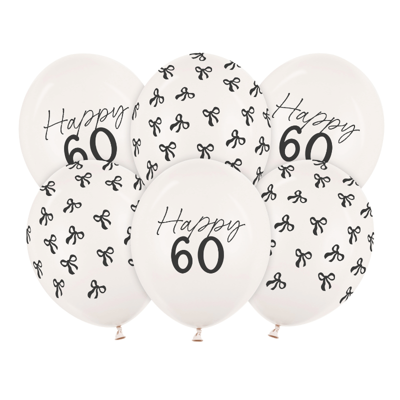 60th Birthday Black and White Bow Balloons I 60th Birthday Party Decorations I My Dream Party Shop