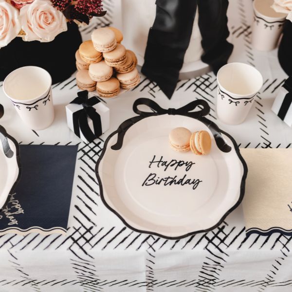 Cream and Black Happy Birthday Bow Napkins I Cream and Black Party Supplies I My Dream Party Shop UK