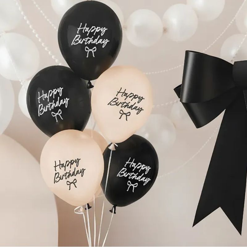 Cream and Black Happy Birthday Balloons I Black & Cream Party Decorations I My Dream Party Shop UK