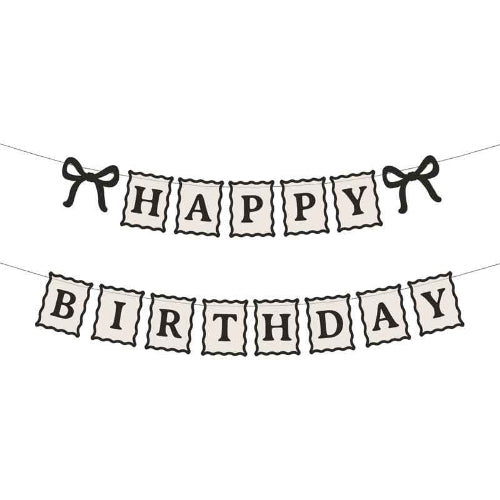 Cream Happy Birthday and Bow Bunting I Cream Birthday Decorations I My Dream Party Shop UK