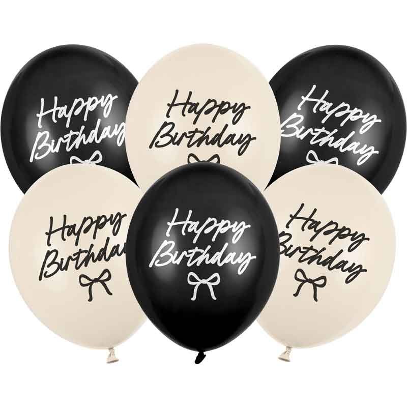 Cream and Black Bow Happy Birthday Balloons I Cream Party Balloons I My Dream Party Shop UK