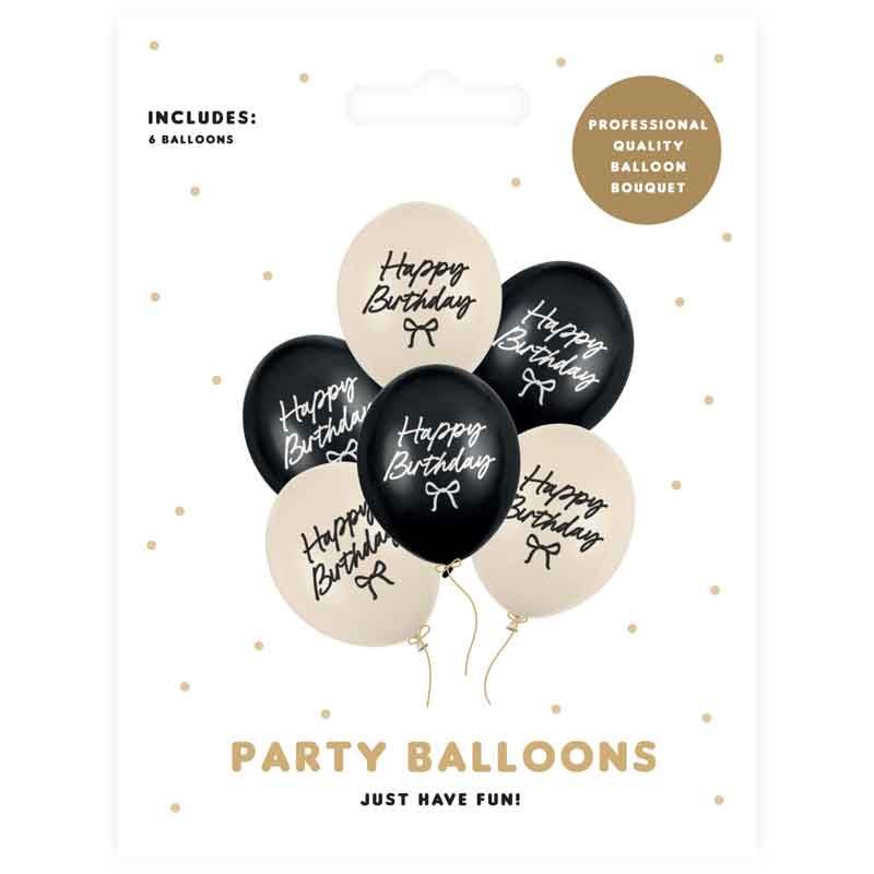 Cream and Black Happy Birthday Bow Latex Balloons I Cream Party Decorations I My Dream Party Shop UK