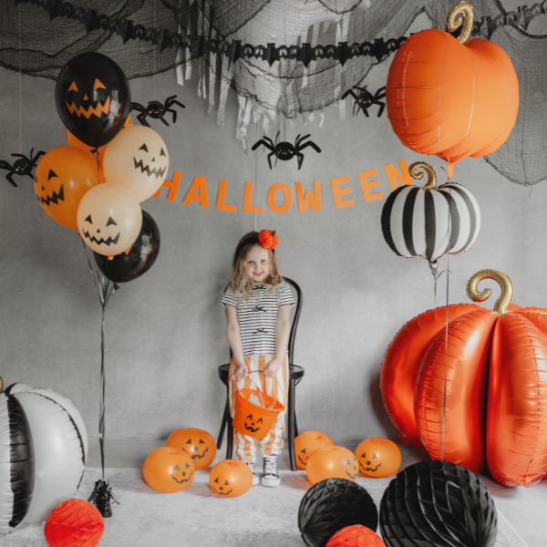 Black and Cream Striped Pumpkin Foil Balloon I Halloween Party Decorations I My Dream Party Shop UK