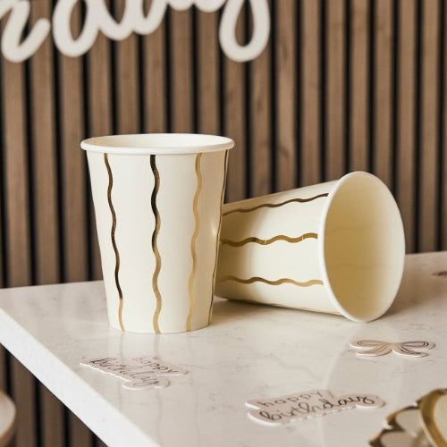 Cream and Gold Wavy Lines Cups I Cream Party Supplies I My Dream Party Shop UK
