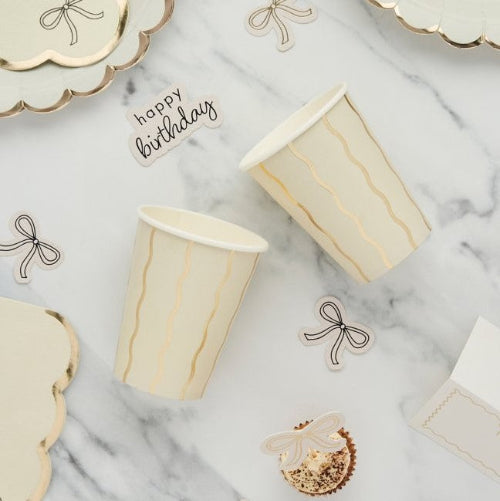 Cream and Gold Wavy Line Cups I Cream Party Decorations I My Dream Party Shop UK