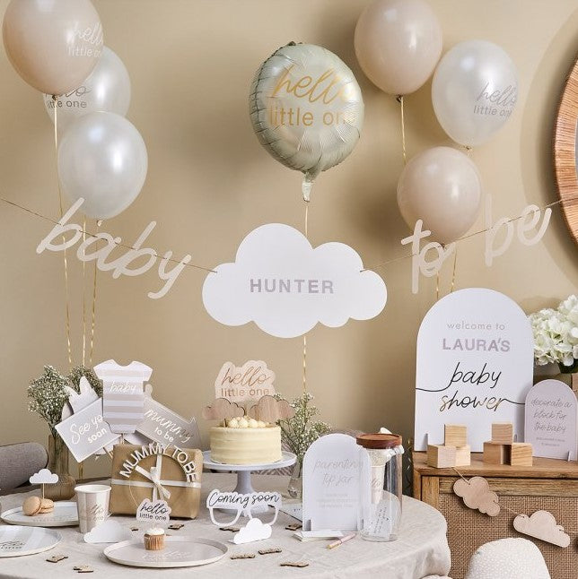 Customisable Baby Shower Cloud Banner I Neutral Baby Shower Decorations I My Dream Party Shop UK