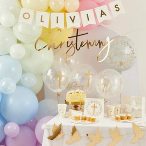 Gold Personalised Christening Garland I Christening Party Supplies I My Dream Party Shop UK