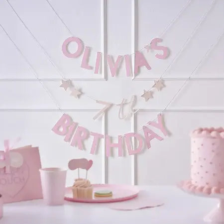 Customisable Pink Birthday Bunting I Pink Party Supplies I My Dream Party Shop UK