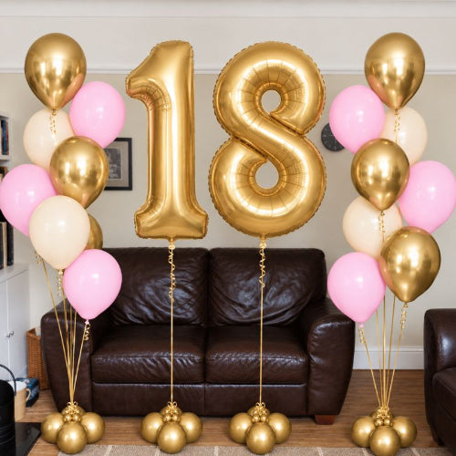 Double Vintage Gold Helium Numbers and Matching Bouquets I My Dream Party Shop Ruislip