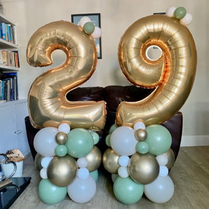 Eucalyptus, Cream and Gold Number Columns I Balloons for Collection Ruislip I My Dream Party Shop