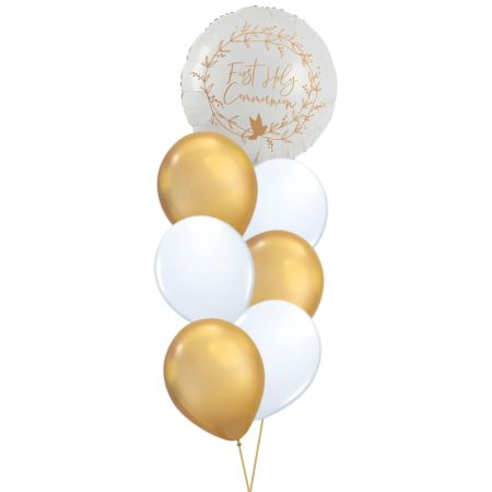 White and Gold First Holy Communion Balloon Bouquets (Helium Inflated For Collection)
