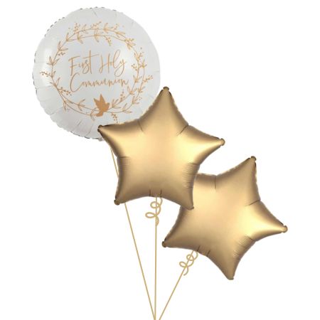 White and Gold First Holy Communion Balloon Bouquets (Helium Inflated For Collection)