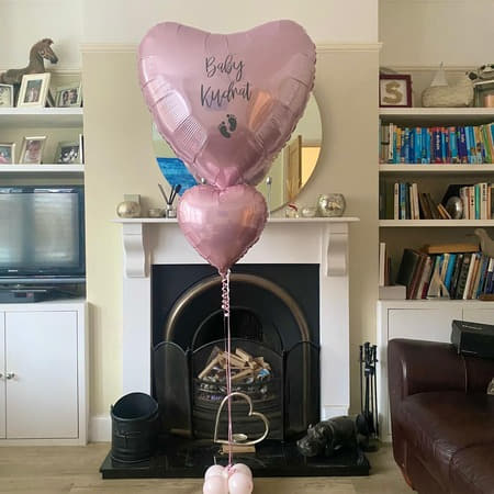 Giant Personalised Pink Heart with 2 Hearts Underneath I Baby Shower Balloons Ruislip