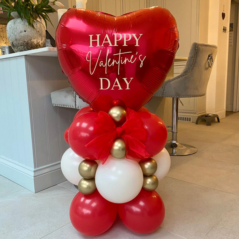 Giant Red Heart Personalised Bow Balloon Column I Valentine's Day Balloons for Collection Ruislip