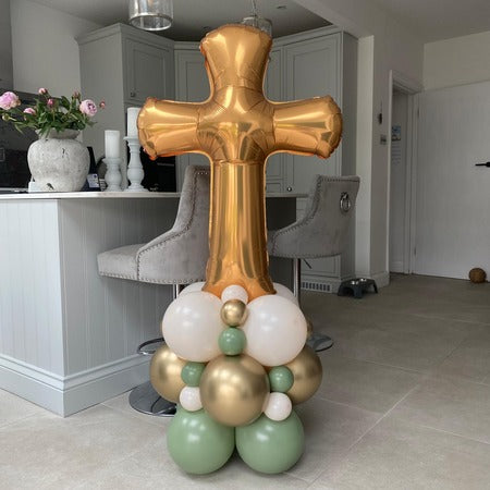 Plain Gold Cross Balloon Column Christening Decoration I My Dream Party Shop Ruislip