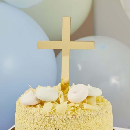 Gold Cross Acrylic Cake Topper I First Holy Communion Party Supplies I My Dream Party Shop UK