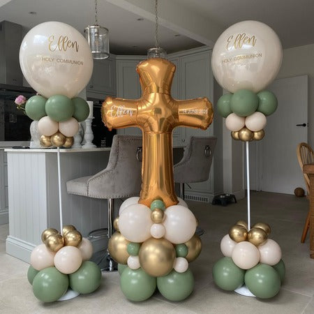 Personalised Gold Cross Balloon Column Holy Communion Decoration I My Dream Party Shop Ruislip