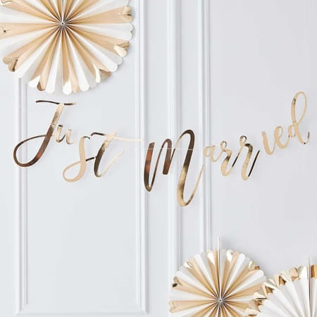 Gold Just Married Wedding Garland I Wedding Decorations I My Dream Party Shop UK