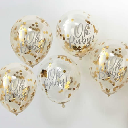 Gold Oh Baby Confetti Balloons I Baby Shower Balloons I My Dream Party Shop UK