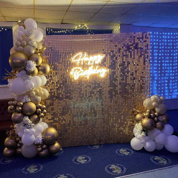 Gold Sequin Wall Balloon Arch Backdrop I Balloon Backdrops Ruislip I My Dream Party Shop 
