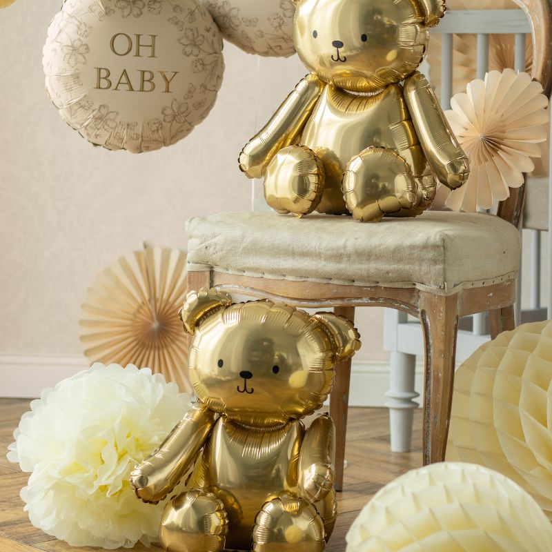 Small Gold Sitting Teddy Bear Balloon I  Baby Shower Party Balloons I My Dream Party Shop UK