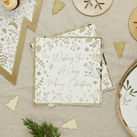 Gold Wishing You a Very Merry Christmas Napkins I Christmas Party Tableware I My Dream Party Shop UK