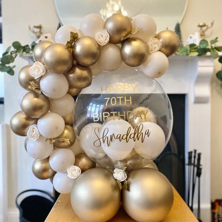 Cream and Gold 70th Birthday Balloon Bubble Hug I 70th Birthday Balloons Ruislip I My Dream Party Shop 