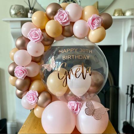 Rose Gold,  PInk and Blush 30th Birthday Balloon Bubble Hug I My Dream Party Shop Ruislip