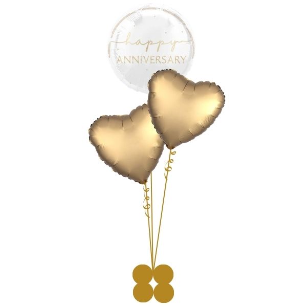 Helium Happy Anniversary and Gold Hearts Balloon Bouquet I My Dream Party Shop Ruislip
