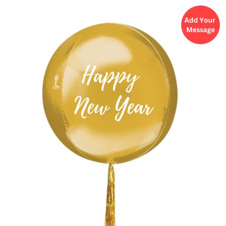 Helium Happy New Year Gold Orbz Balloon with Tassel I New Year Party Decor I  My Dream Party Shop