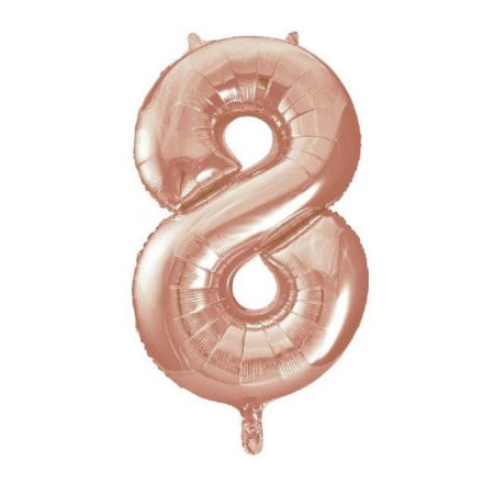 Helium Inflated Rose Gold Number Eight Balloon 34 Inches for Collection Ruislip I My Dream Party Shop 