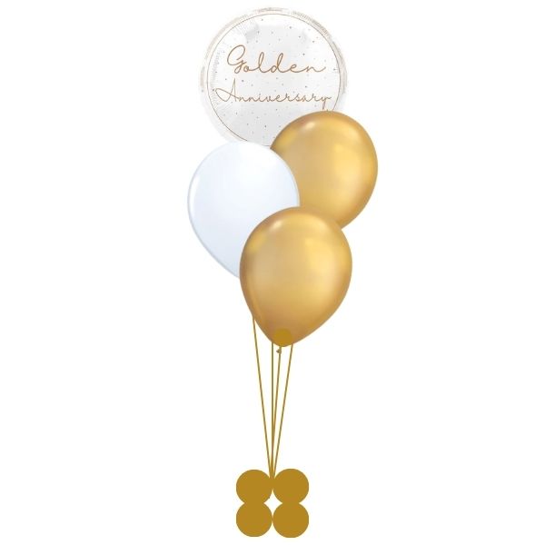 Helium Inflated Golden Anniversary and Latex Balloon Bouquet I My Dream Party Shop Ruislip