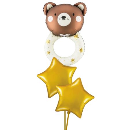 Helium Teddy Bear Rattle and 2 Star Balloon Bouquet I My Dream Party Shop Ruislip