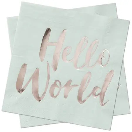 Rose Gold and Mint Hello World Napkins I Baby Shower Party Supplies I My Dream Party Shop UK