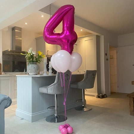 Hot Pink Number Balloon with 3 Helium Balloons Underneath I My Dream Party Shop Ruislip