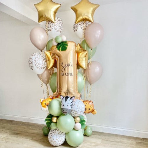 Jungle Themed Balloon Number Column and Matching Bouquets I Collection Ruislip