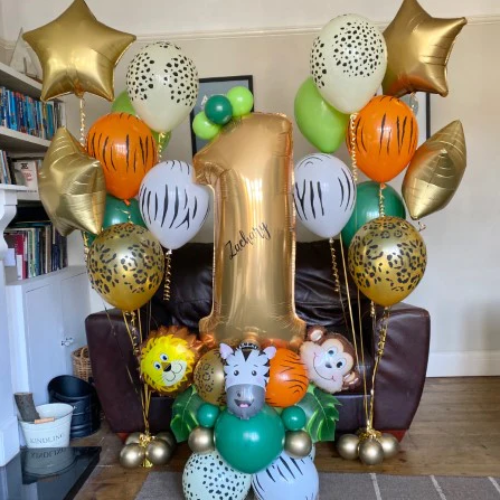 Personalised Jungle Balloon Number One Column and Matching Bouquets I Collection Ruislip