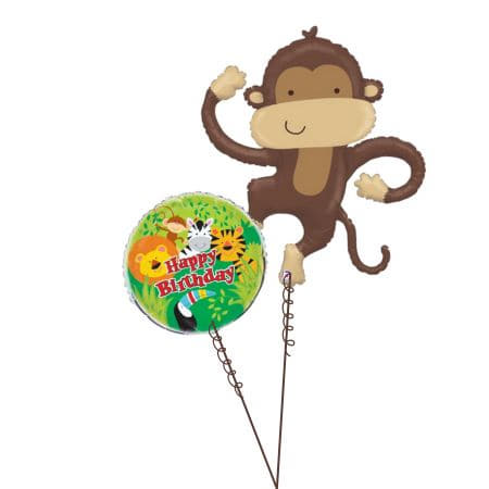 Jungle Monkey and Happy Birthday Helium Balloon Bouquet Collection Ruislip I My Dream Party Shop