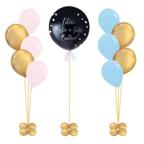 Little Sister or Little Brother Gender Reveal Balloon and Matching Helium Balloon Bouquets