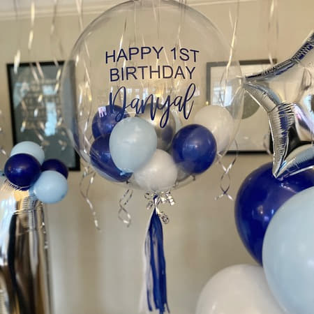 Navy and Pastel Blue Bubble Balloon I My Dream Party Shop UK