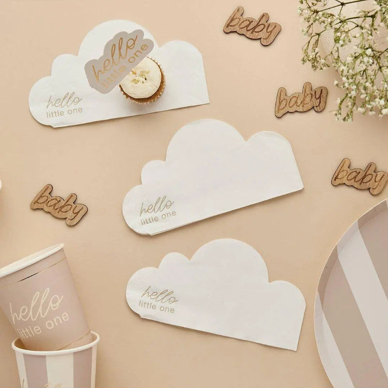 Neutral Cloud Shaped Hello Little One Napkins I New Baby Decorations I My Dream Party Shop