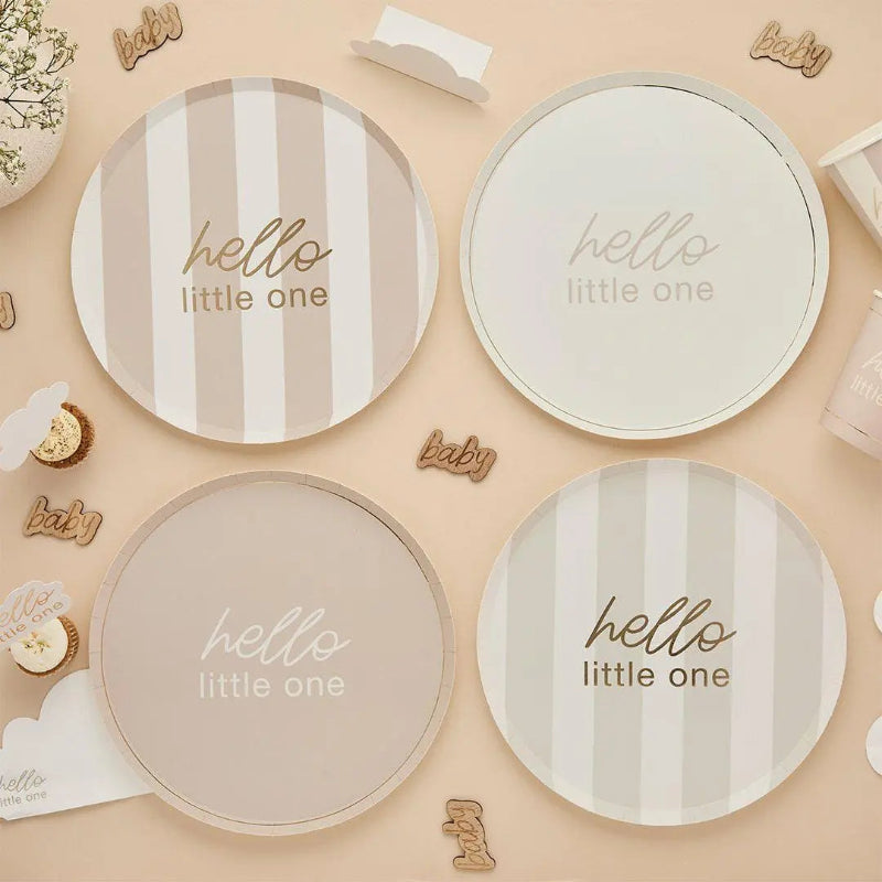 Neutral Hello Little One Paper Plates I Baby Shower Party Supplies I My Dream Party Shop UK