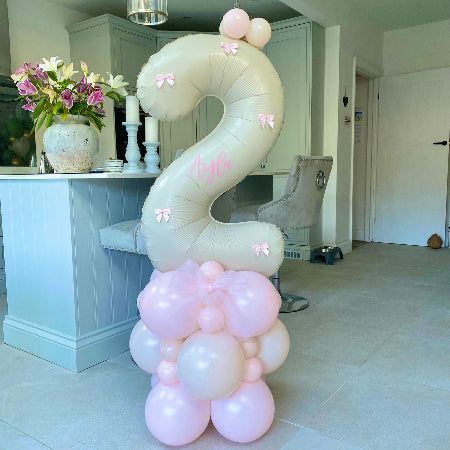 Cream Number Two Bow Themed Balloon Number Column I My Dream Party Shop Ruislip