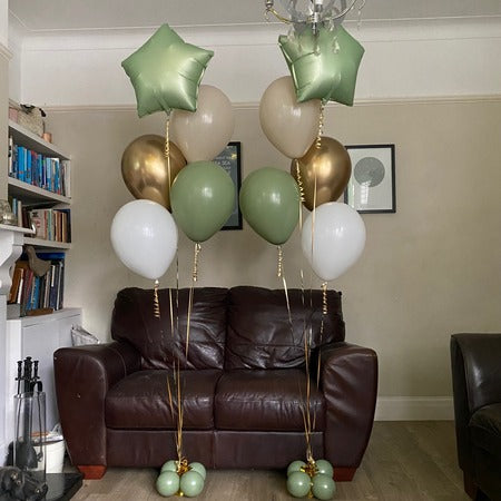 Olive Green 4 Latex and 1 Star Helium Balloon Bouquet I My Dream Party Shop Ruislip